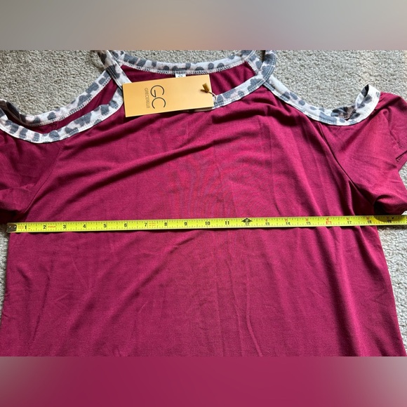 GRECERELLE GC Womens Short Cold Shoulder Sleeve Maroon Leopard Print Top Medium - Picture 9 of 9